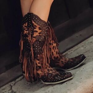 Corral leopard print boots with fringe NO LOW OFFERS